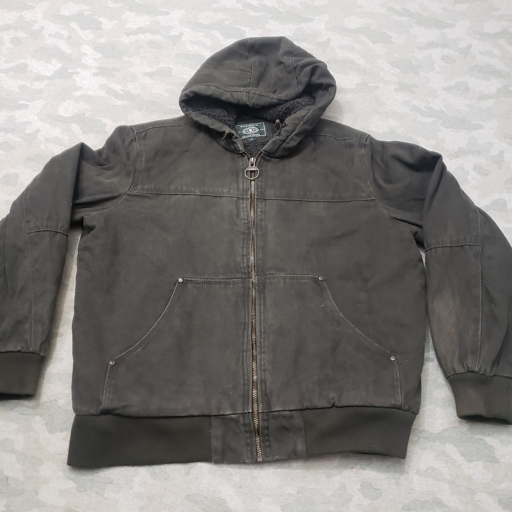 G.H. Bass Jacket Mens Large Gray Canvas Sherpa Lined Full Zip Hooded Workwear